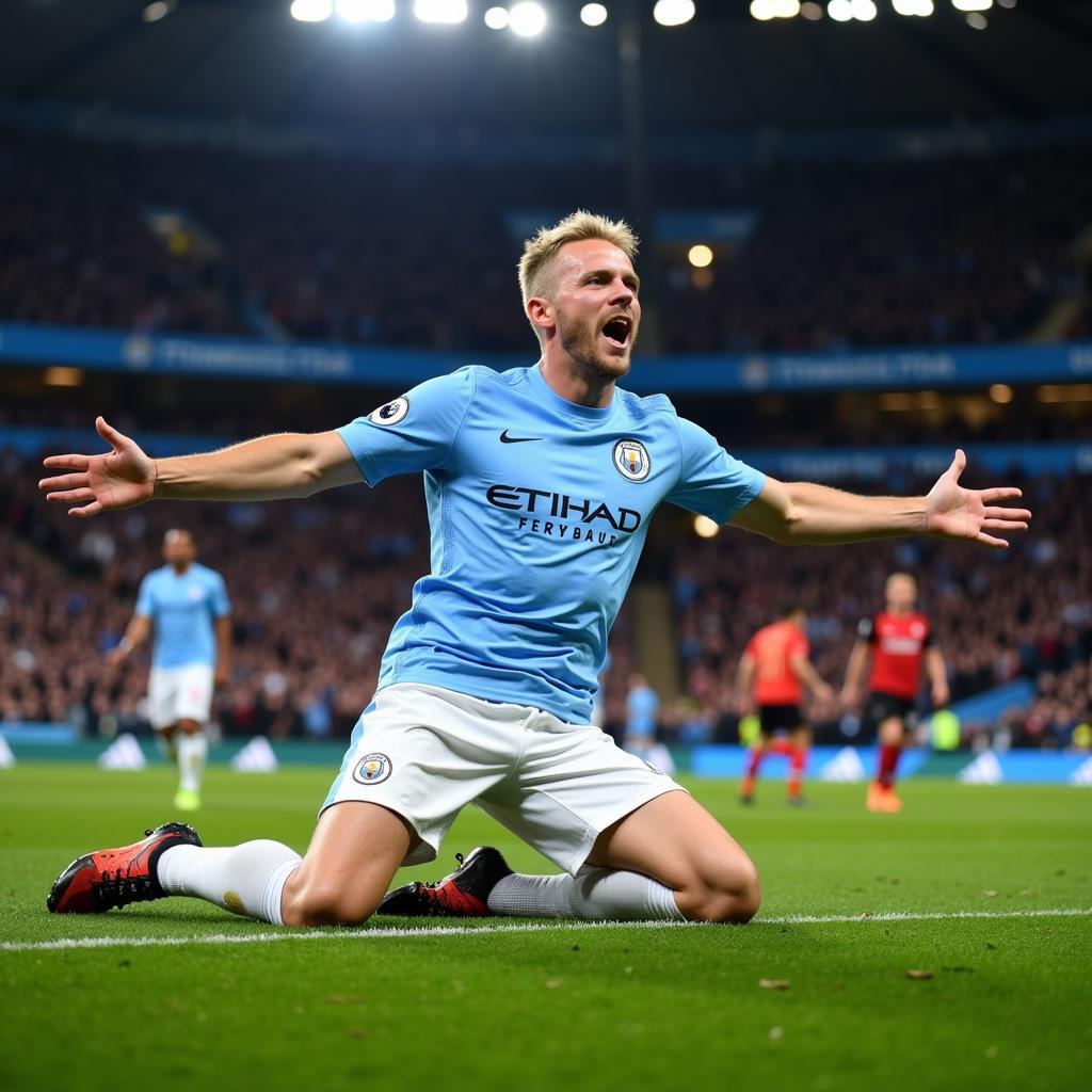 Haaland celebrating a goal for Manchester City