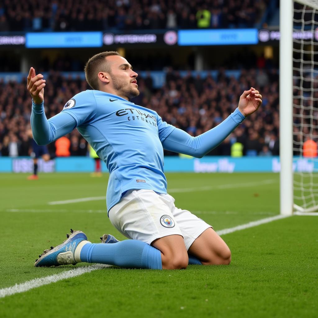 Haaland celebrating a goal for Manchester City