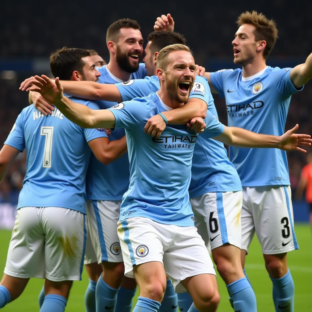 Erling Haaland Celebrating a Goal in a Manchester City Jersey