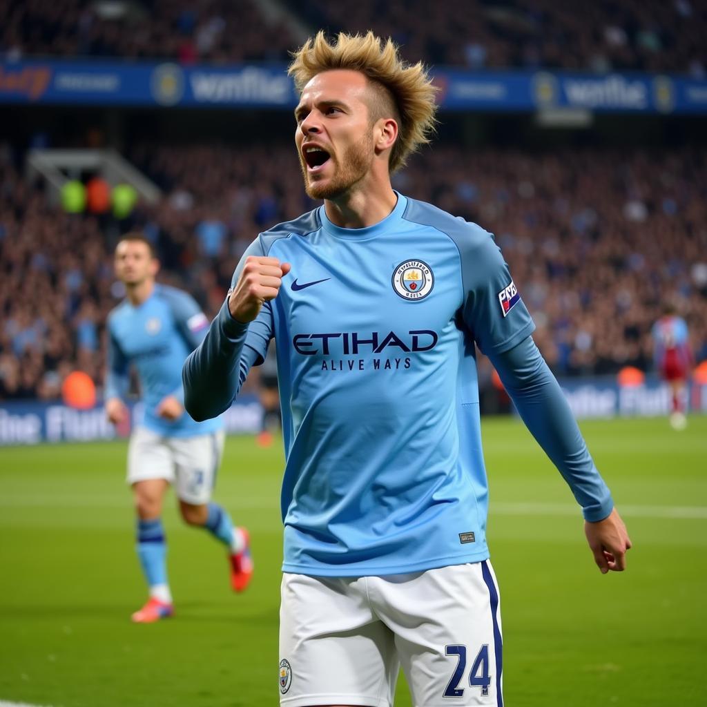 Erling Haaland celebrates a goal for Manchester City.