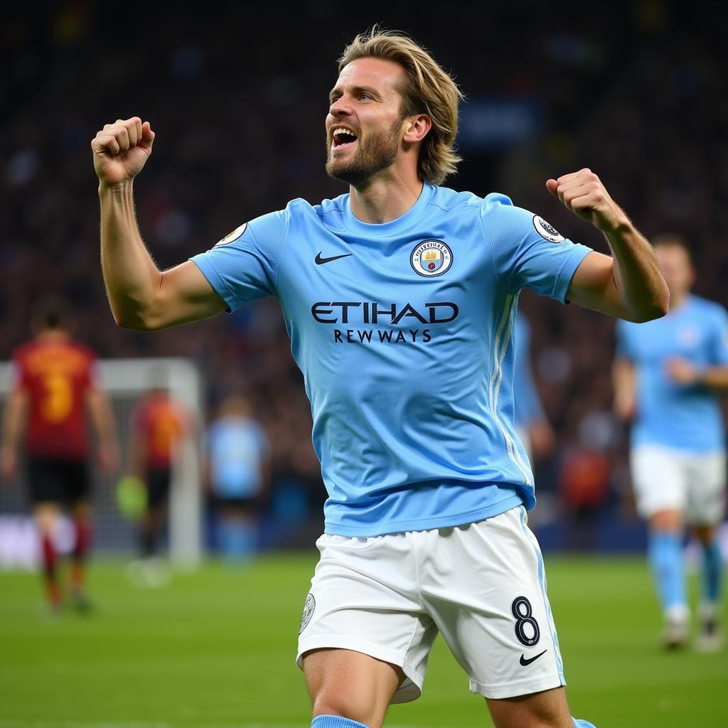 Haaland Celebrating in a Manchester City Jersey