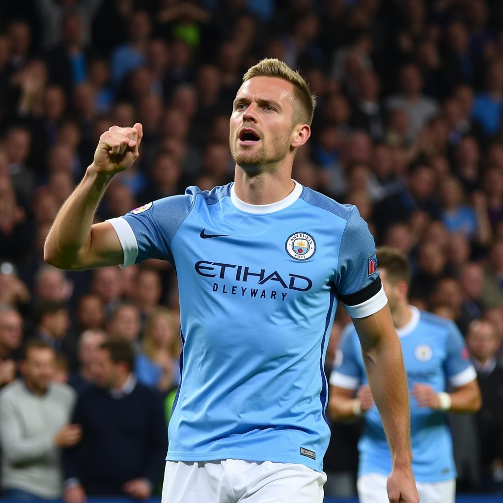 Haaland Celebrating a Goal in Manchester City Jersey