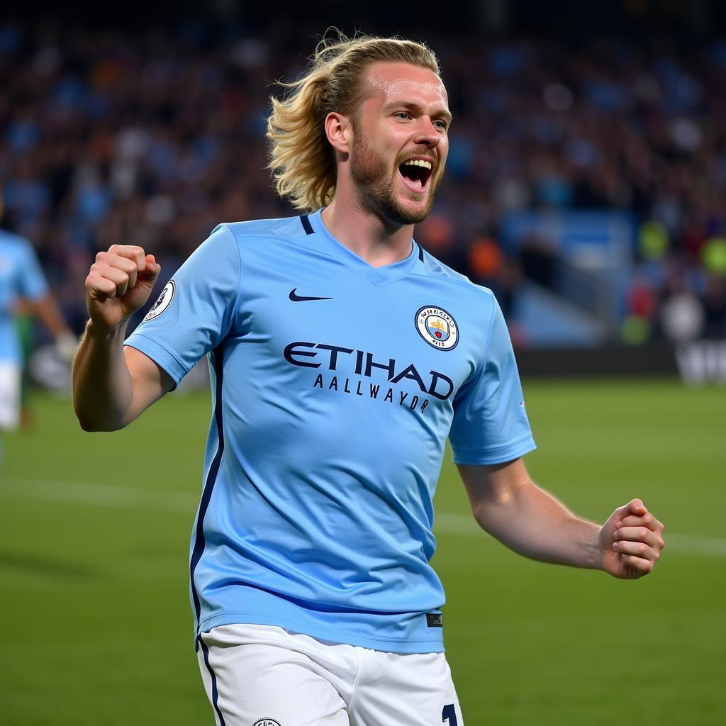 Haaland Celebrates in a Manchester City Jersey