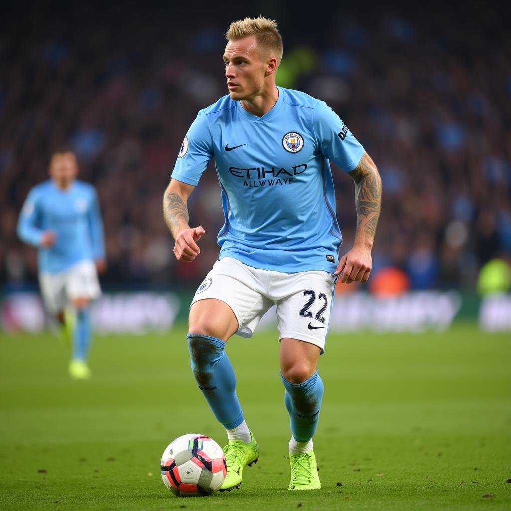 Haaland looking determined during a Man City match