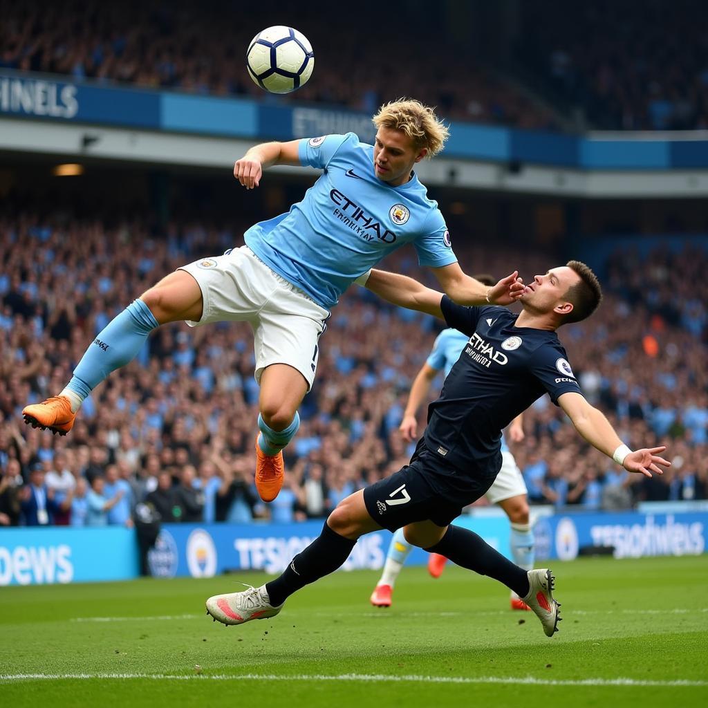 Haaland scoring a goal for Manchester City