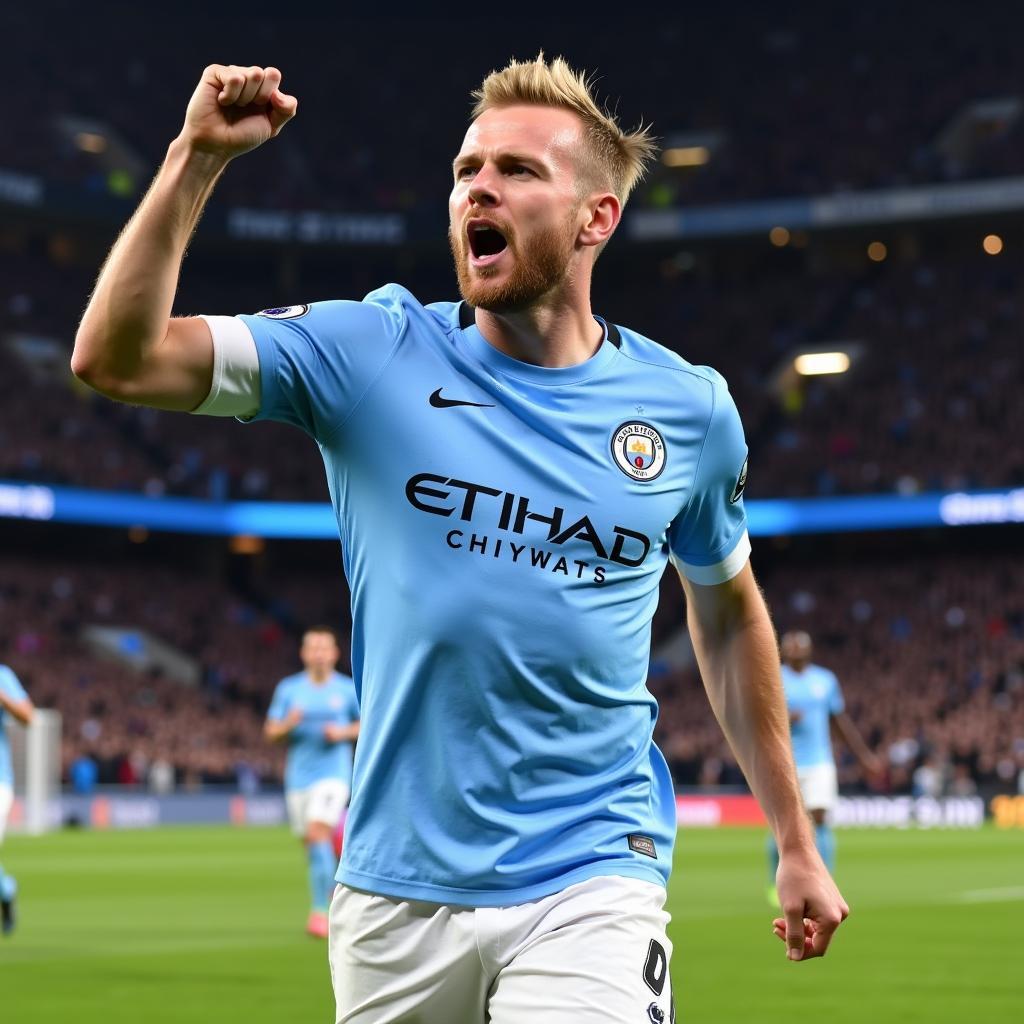 Erling Haaland celebrates a goal for Manchester City