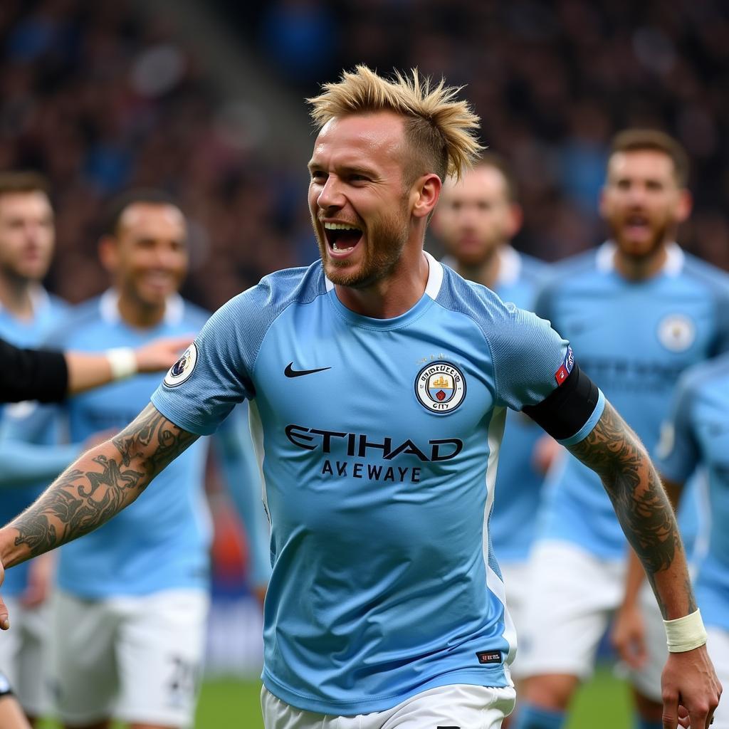 Erling Haaland celebrates a goal for Manchester City