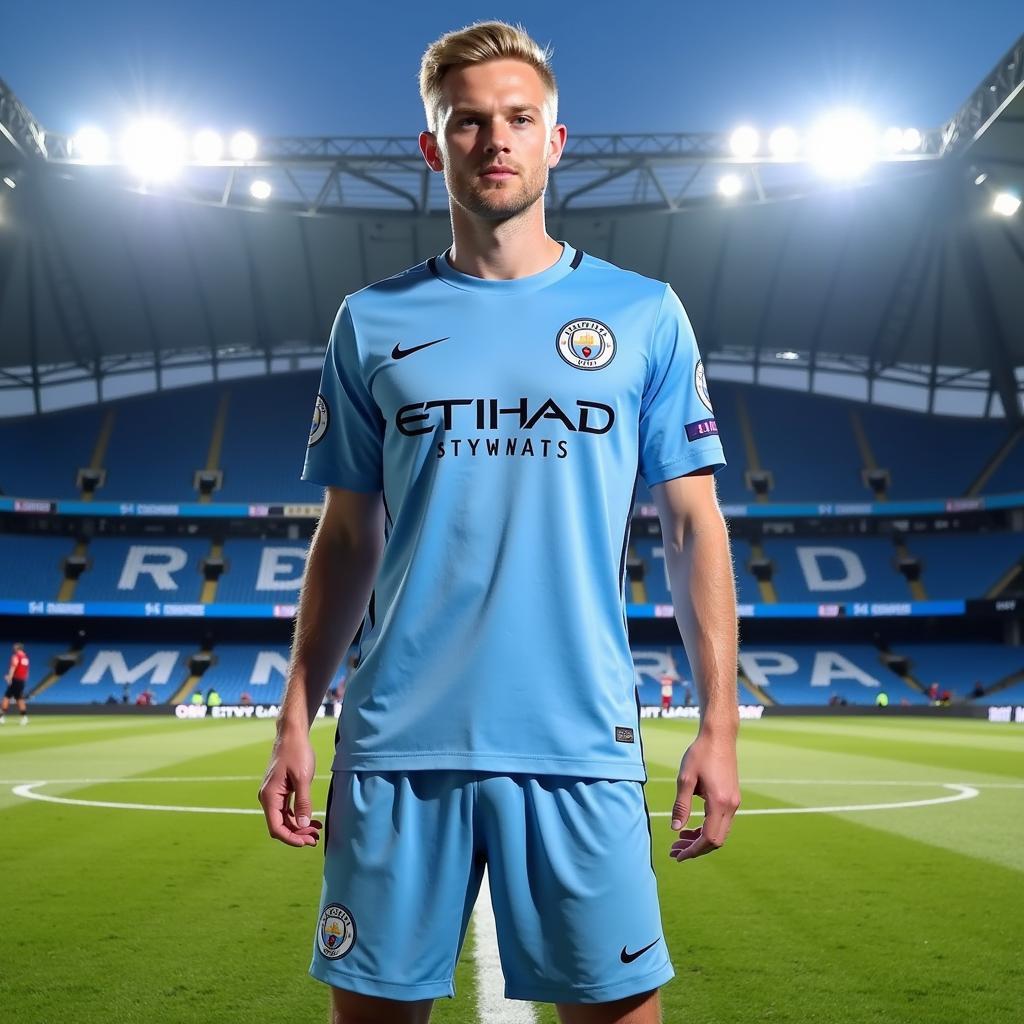 Erling Haaland in his Manchester City kit