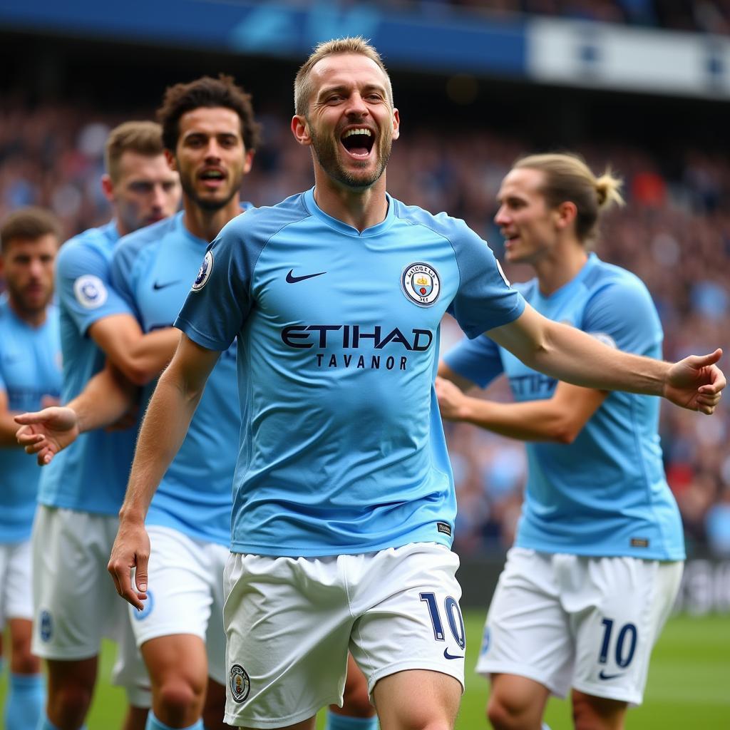 Erling Haaland celebrating a Premier League goal for Manchester City