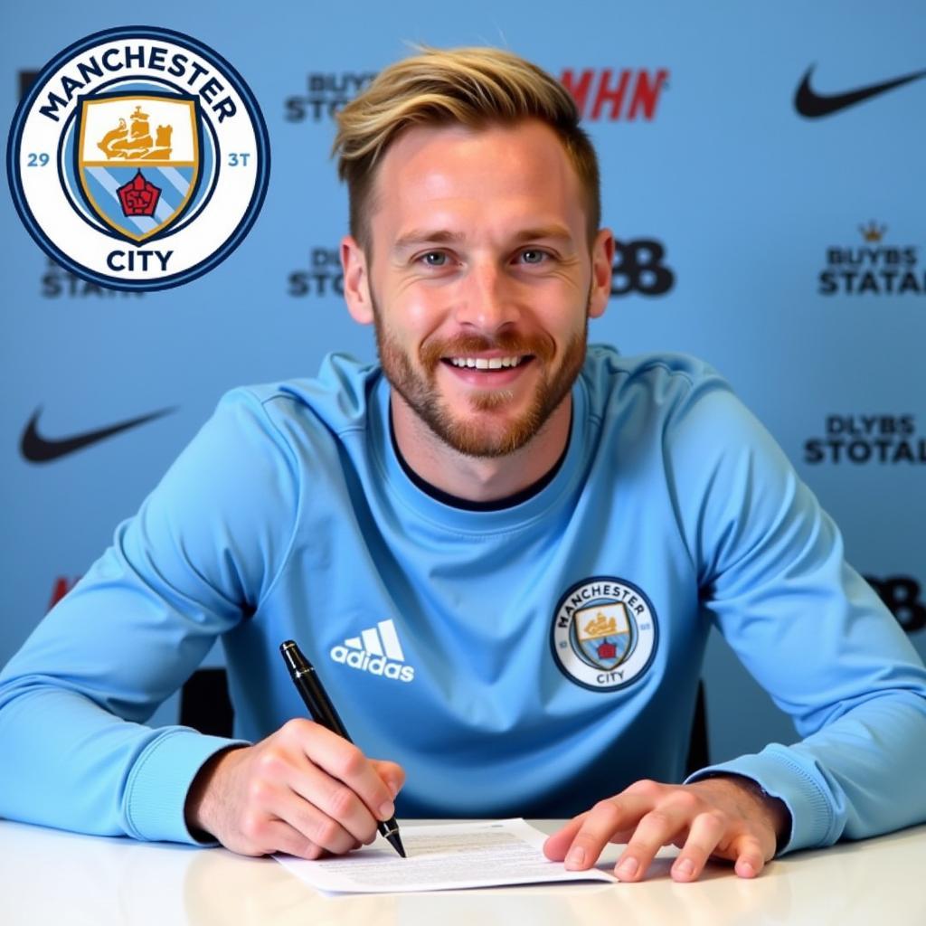 Haaland signing his contract with Manchester City