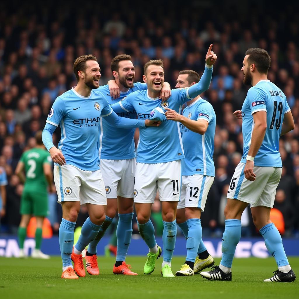 Haaland celebrating a goal in a Manchester City jersey