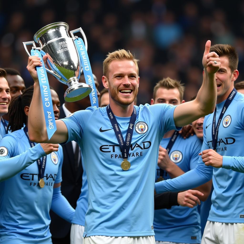 Haaland Celebrating Manchester City Treble