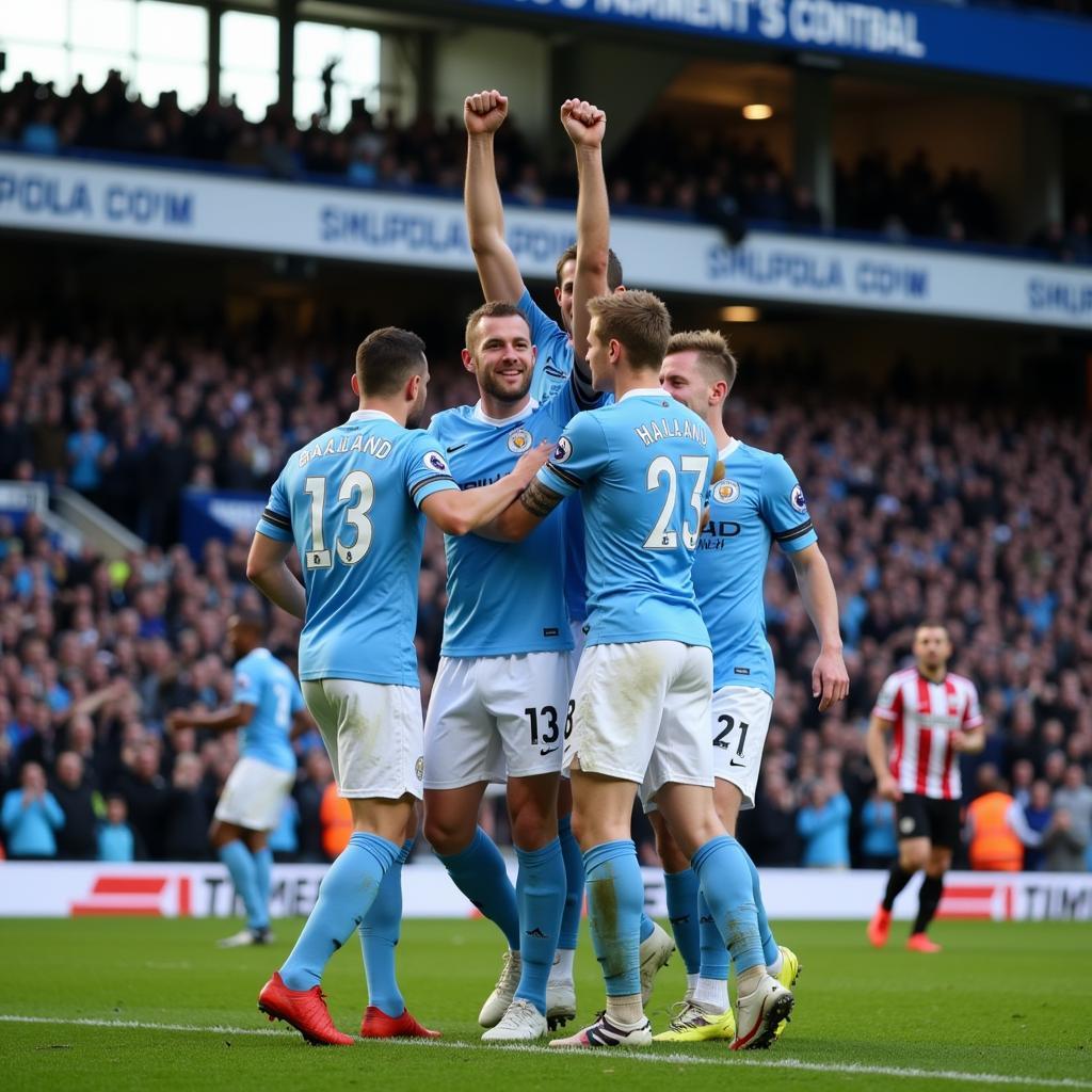 Haaland celebrates his hat-trick in the Manchester Derby