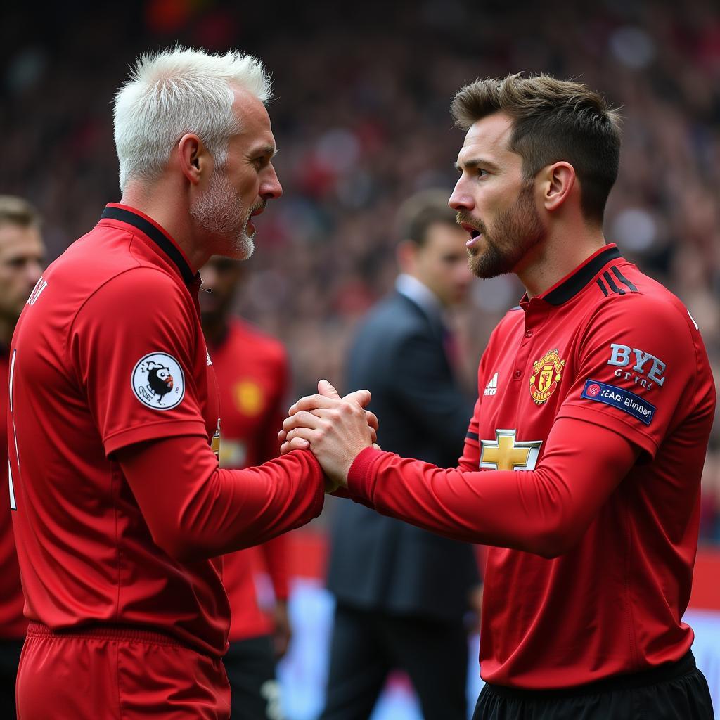 Haaland shaking hands with a Manchester United player after the game