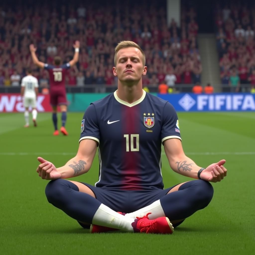 Erling Haaland performing his signature meditation celebration in FIFA 23.