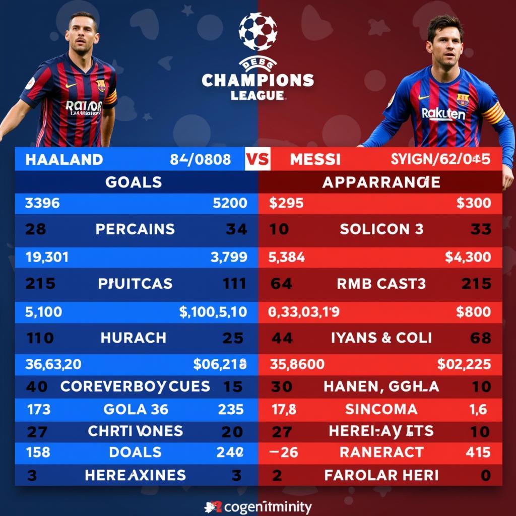 Haaland and Messi Champions League Stats