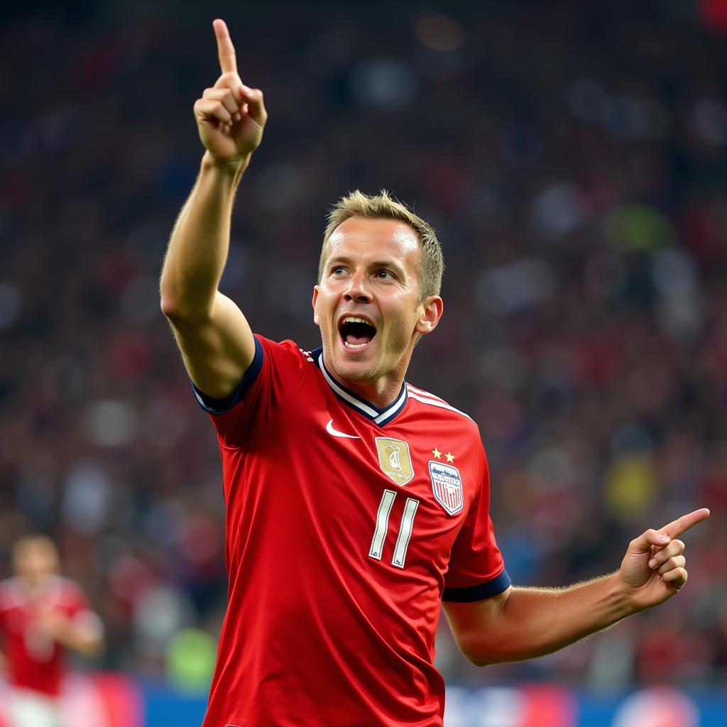 Haaland celebrating a goal for Norway