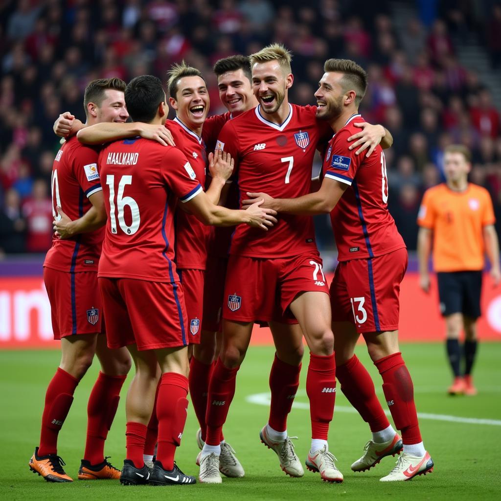 Haaland celebrating a goal for Norway