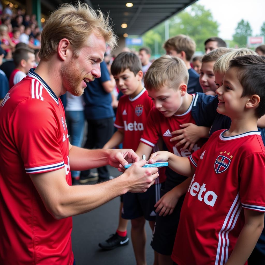 Erling Haaland interacting with Norway fans