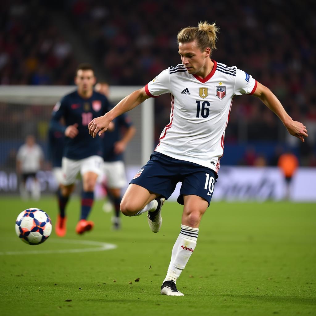 Erling Haaland scoring a goal for Norway