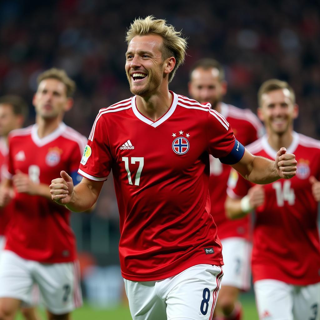 Erling Haaland celebrating a goal for the Norwegian national team