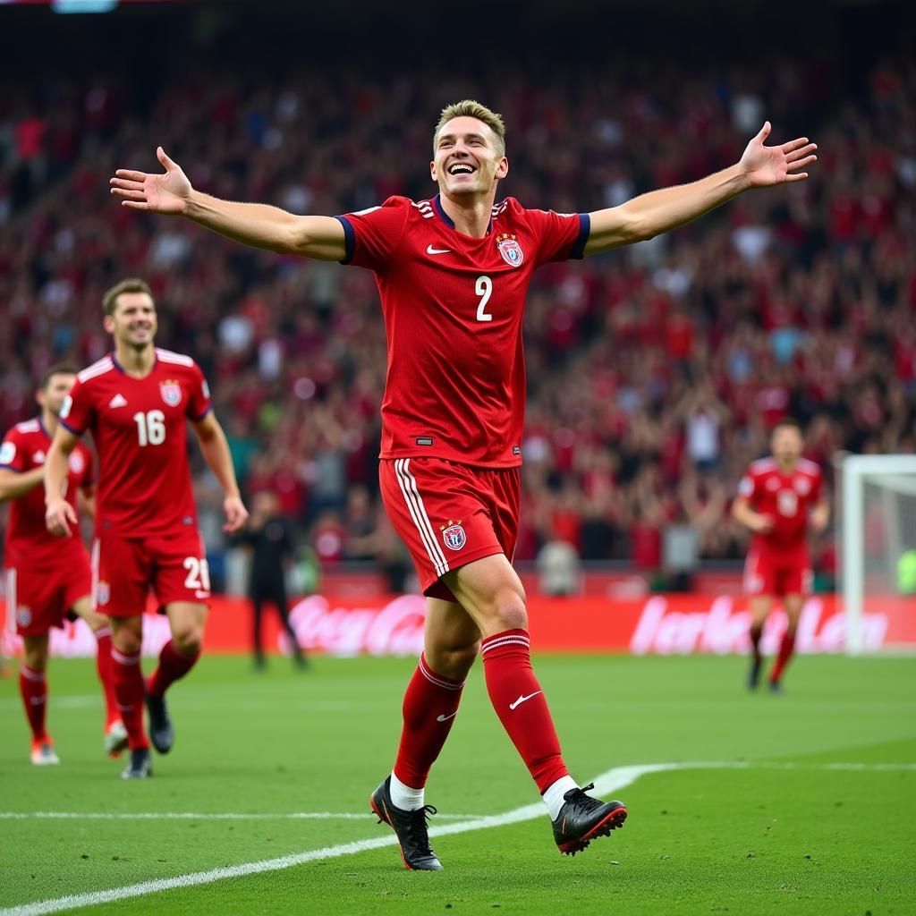 Erling Haaland celebrating a goal with his Norway teammates