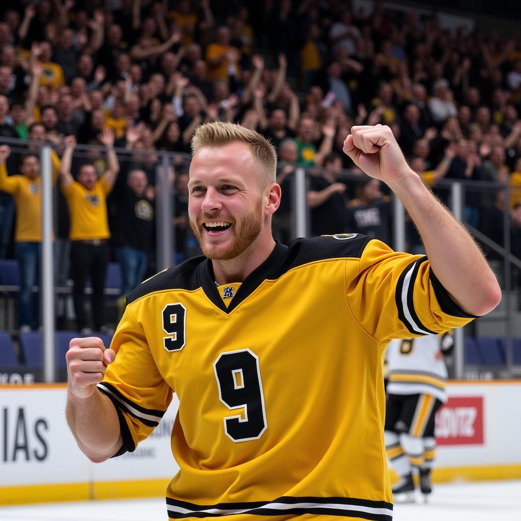 Erling Haaland celebrating a goal in his number 9 shirt