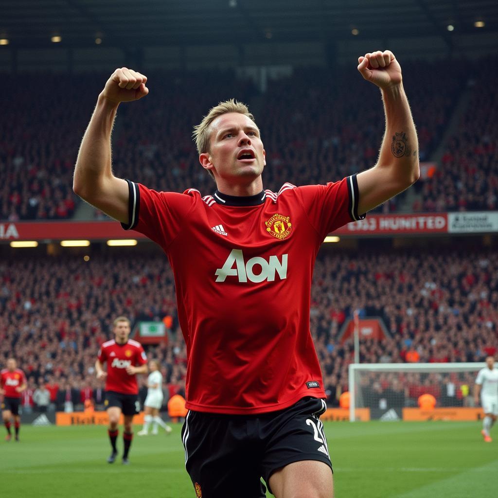 Haaland celebrating a goal at Old Trafford