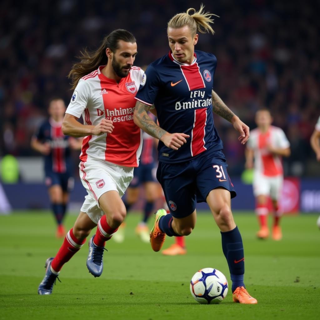 Haaland utilizing his speed to break through PSG's defense