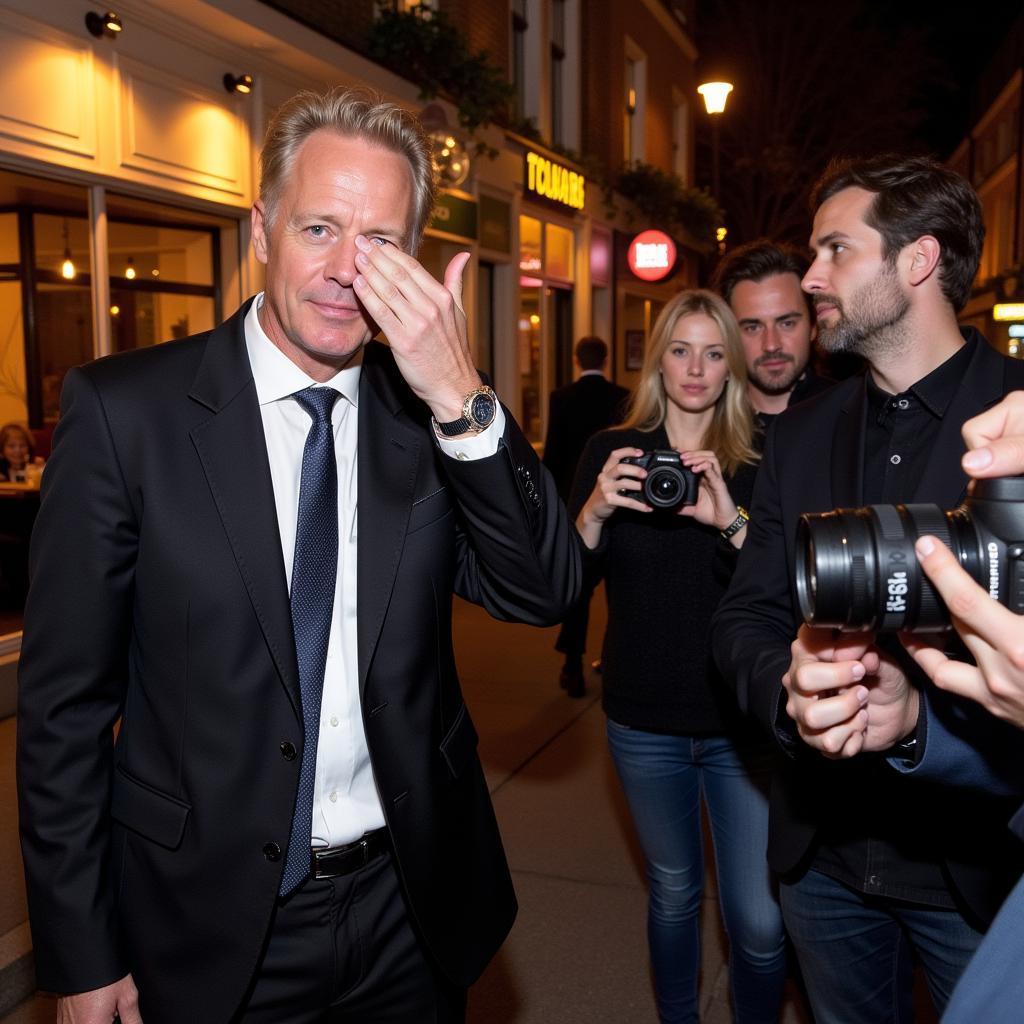 Erling Haaland dealing with paparazzi at a restaurant