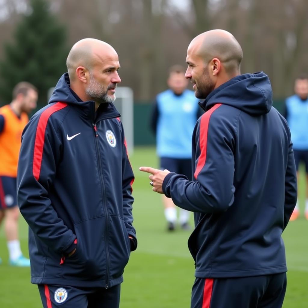 Haaland and Pep in discussion on the training ground