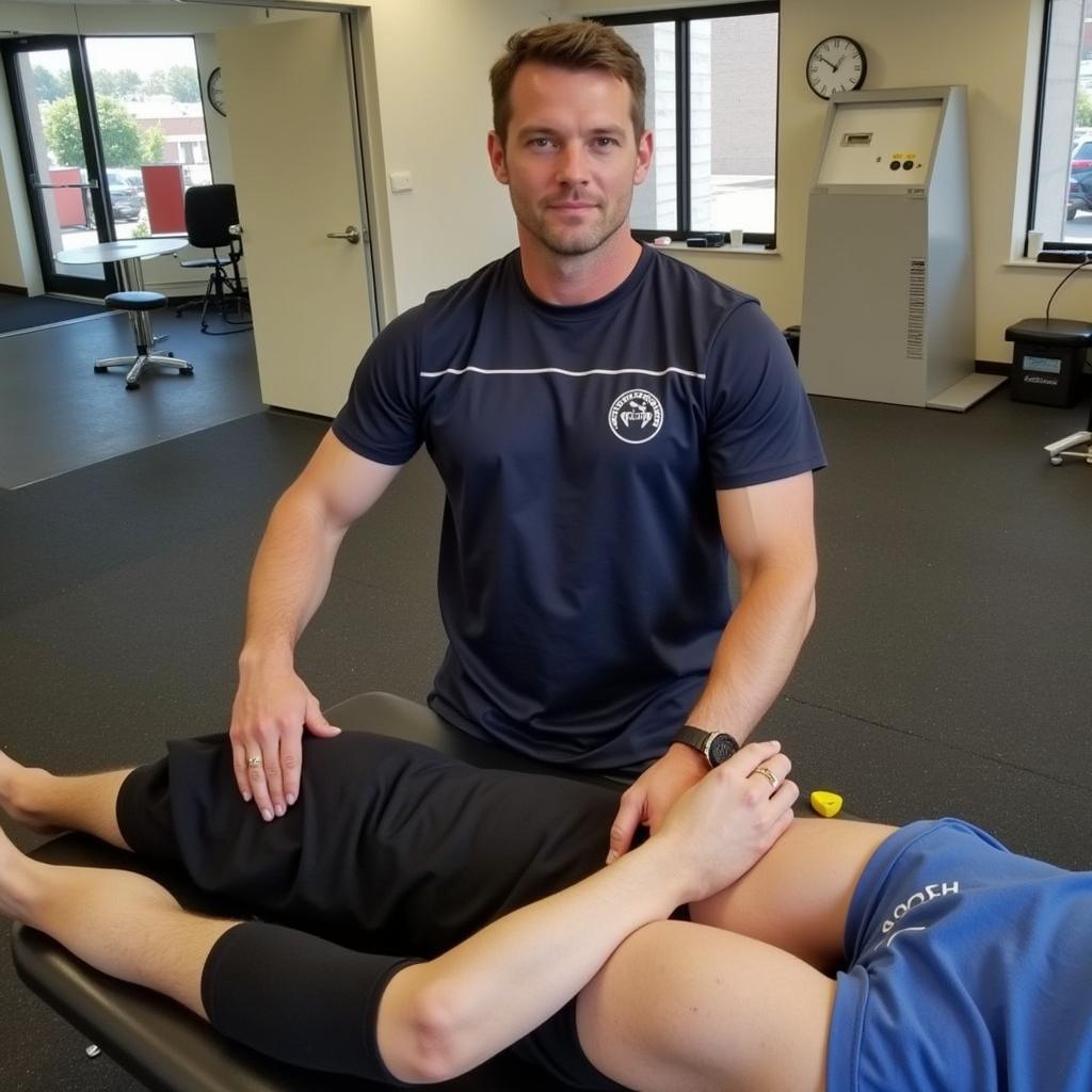 Haaland working with a physiotherapist