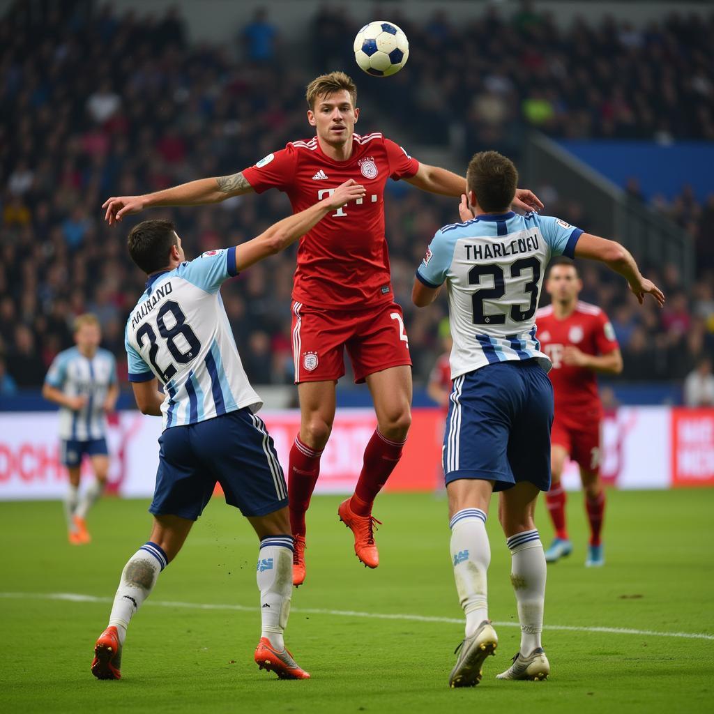 Haaland scoring a powerful header