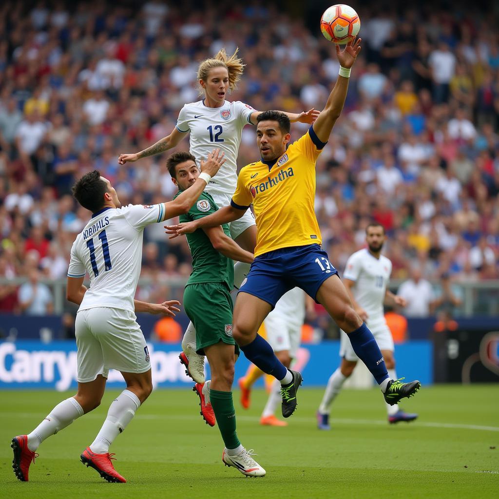 Erling Haaland scoring a powerful header goal