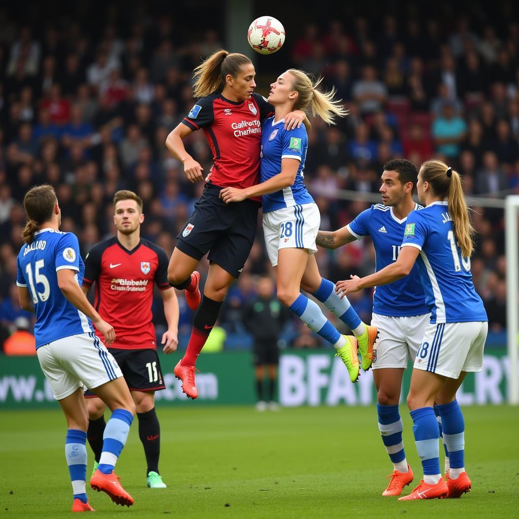 Haaland scores with a powerful header in a Premier League match