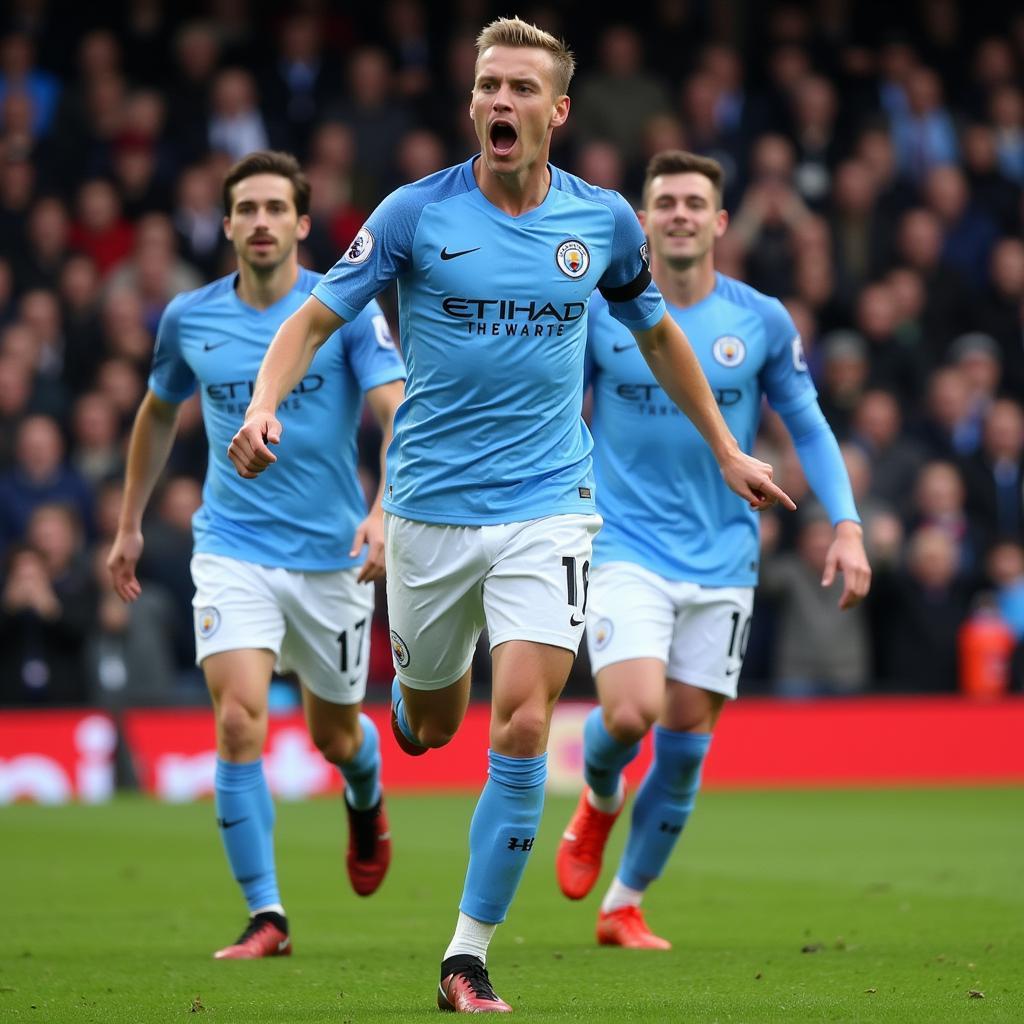 Erling Haaland scoring a goal in the Premier League