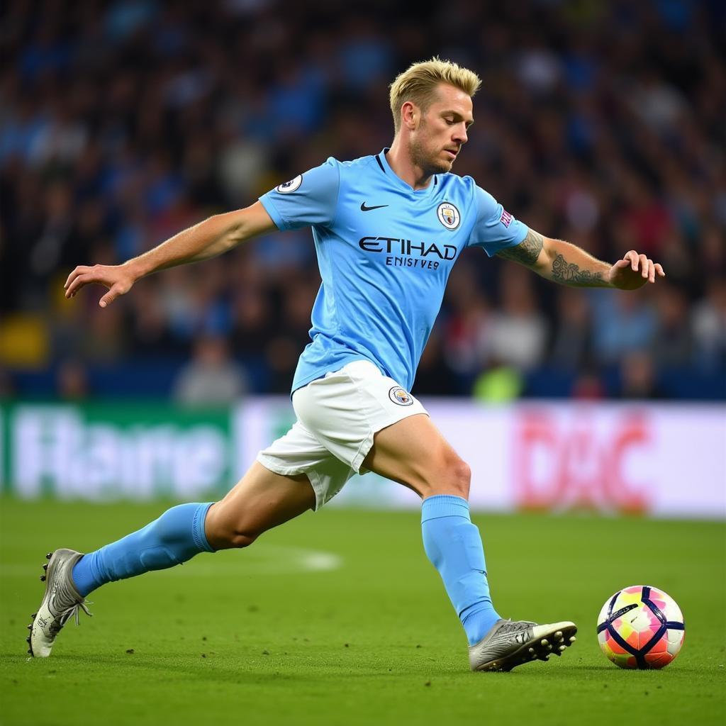 Haaland scoring a goal for Manchester City in the Premier League