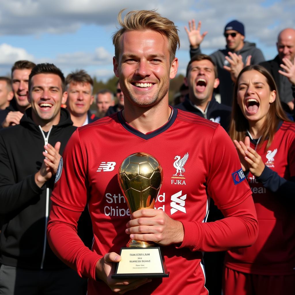 Haaland receiving the Premier League Golden Boot award in 2023