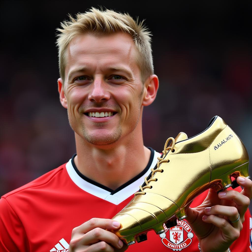 Haaland holding the Premier League Golden Boot