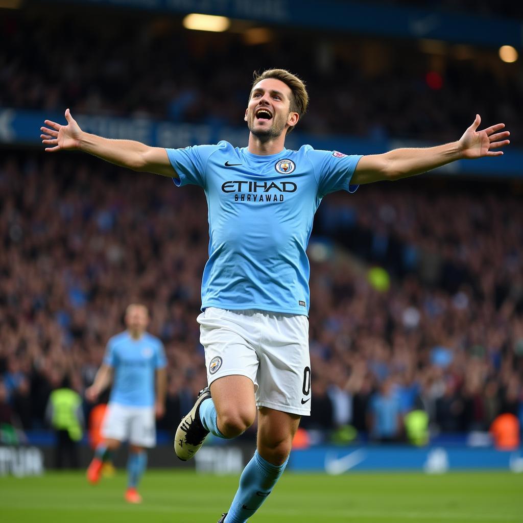 Haaland celebrating a Premier League hat trick