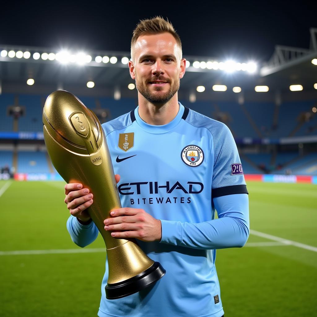 Haaland receiving the Premier League Golden Boot award in 2022