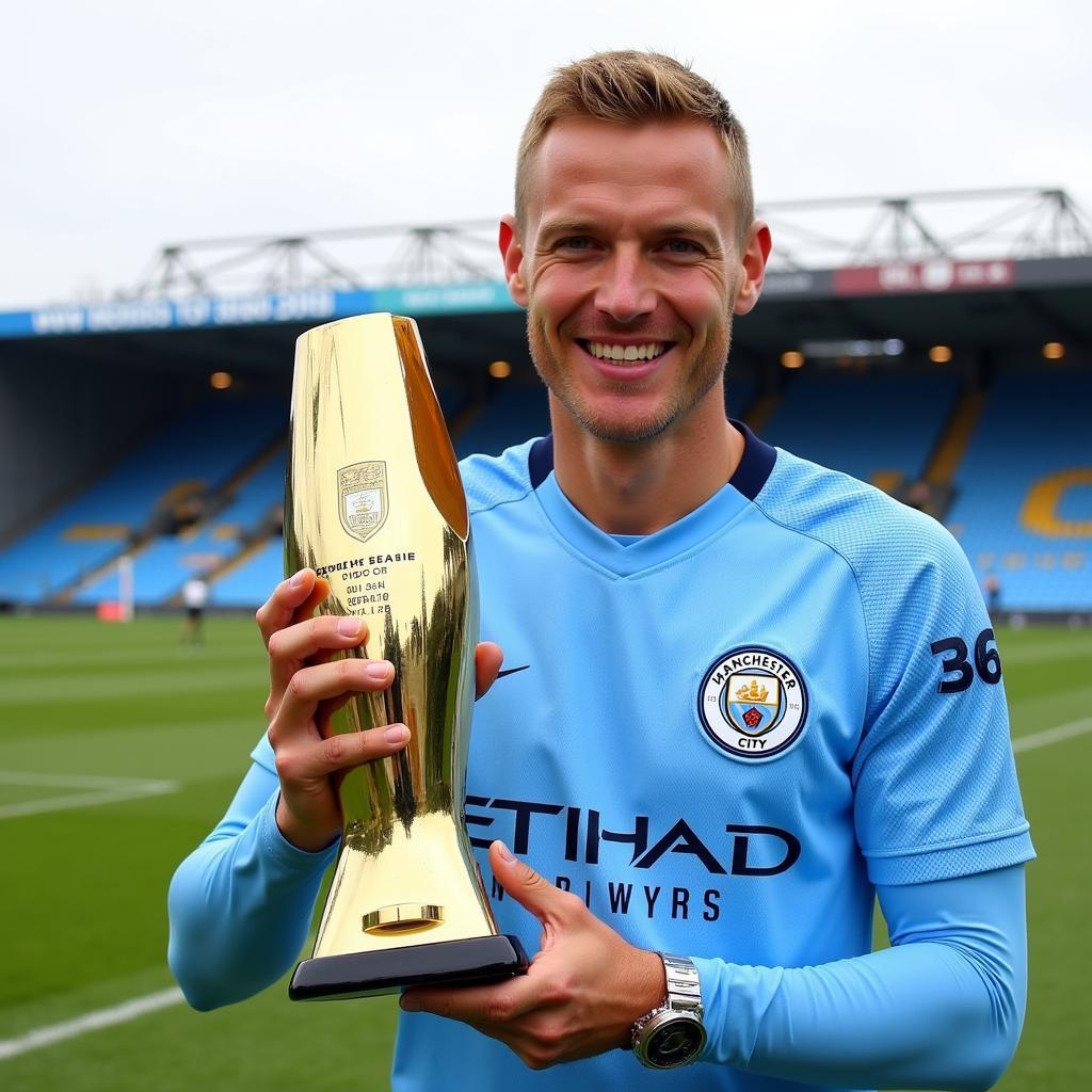 Haaland holding the Premier League Golden Boot