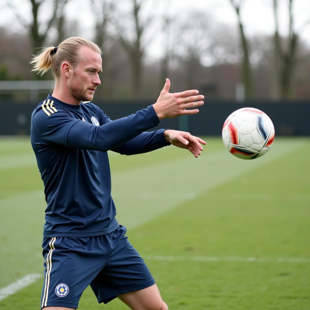 Erling Haaland practicing shooting drills in training