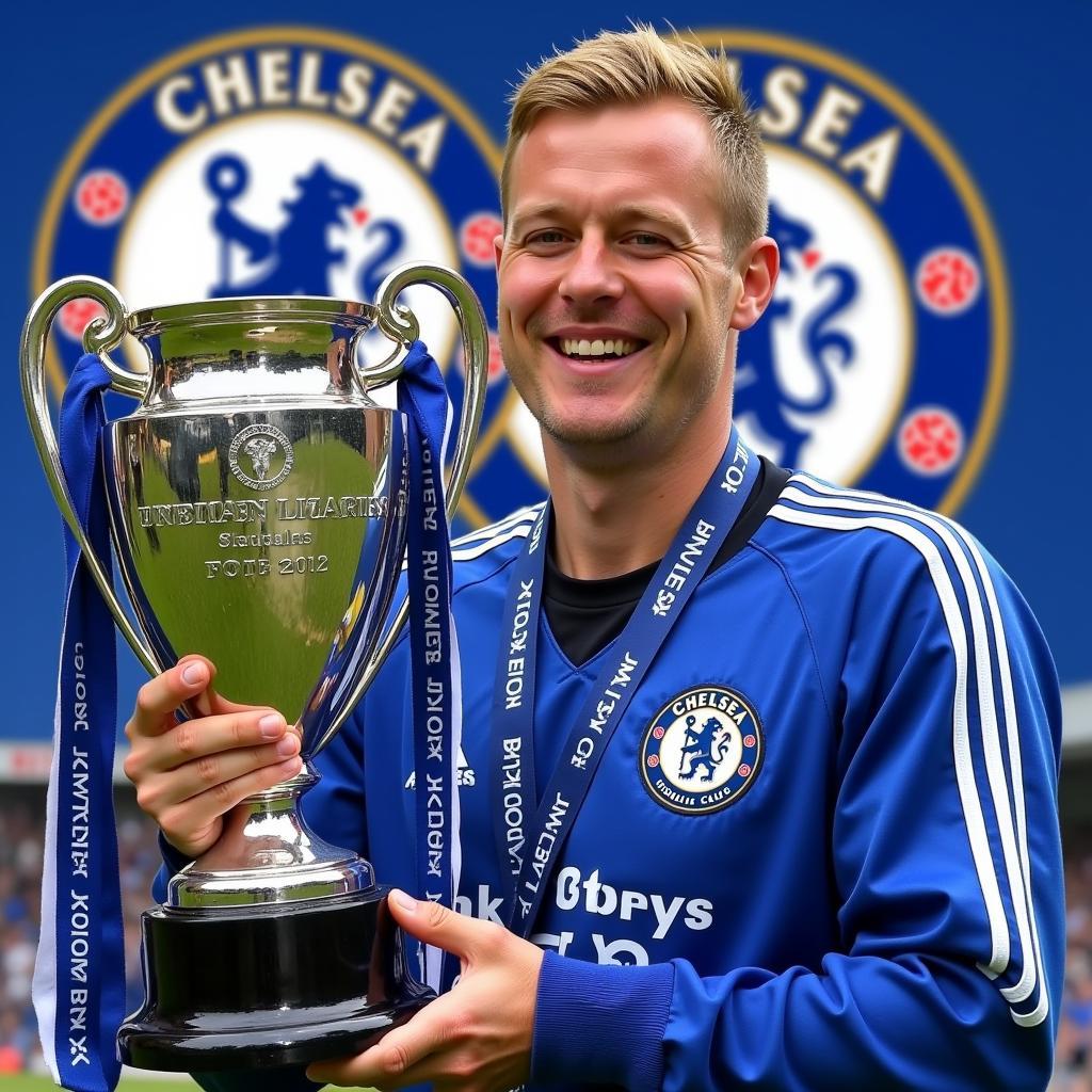 Haaland holding the Premier League trophy.