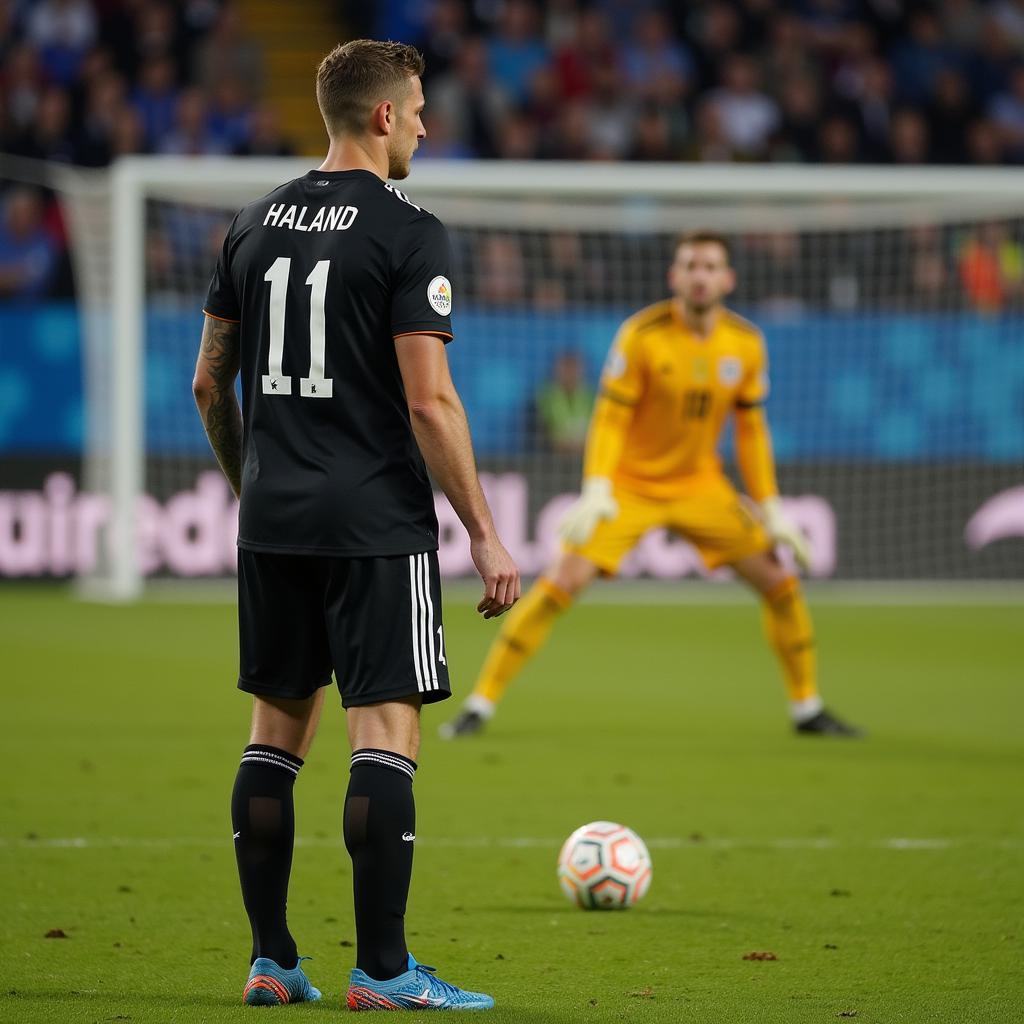 Erling Haaland preparing to take a penalty kick