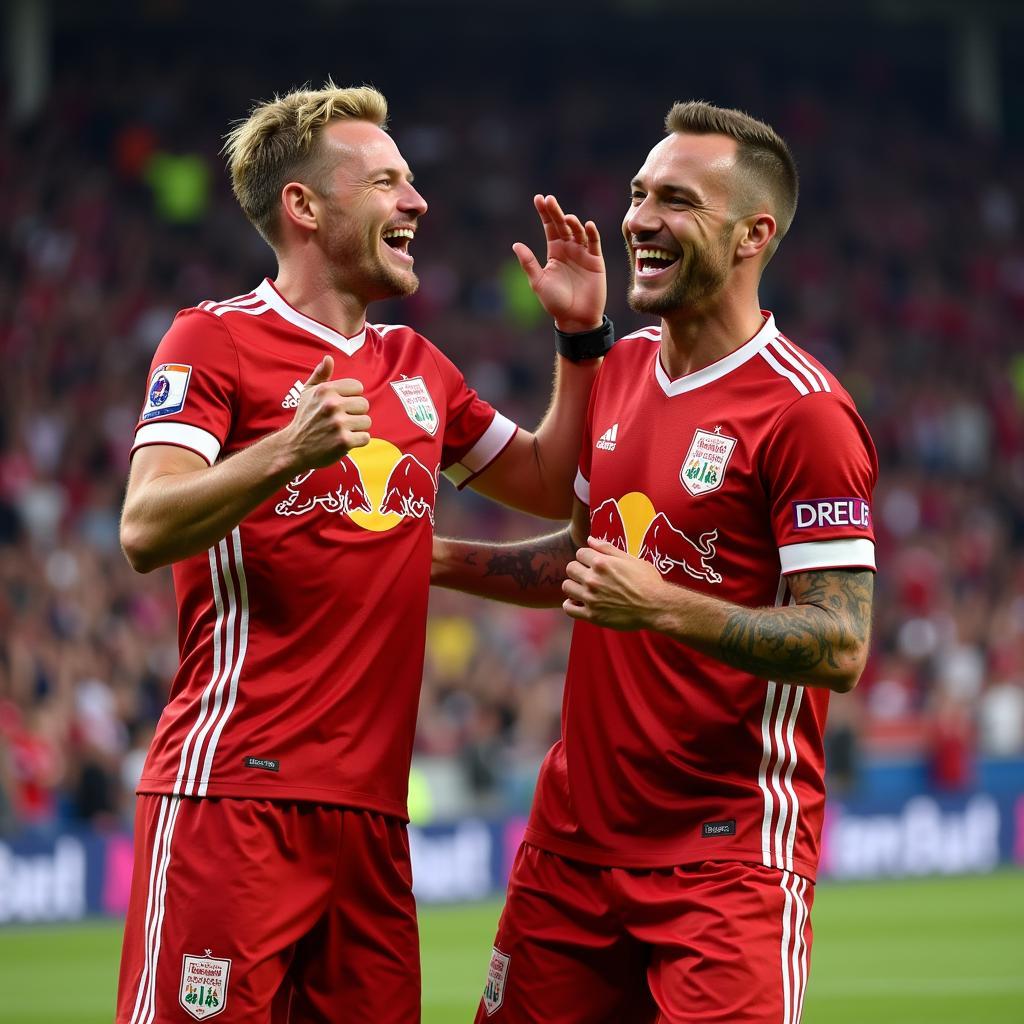 Haaland and Rangnick celebrating a goal at Salzburg