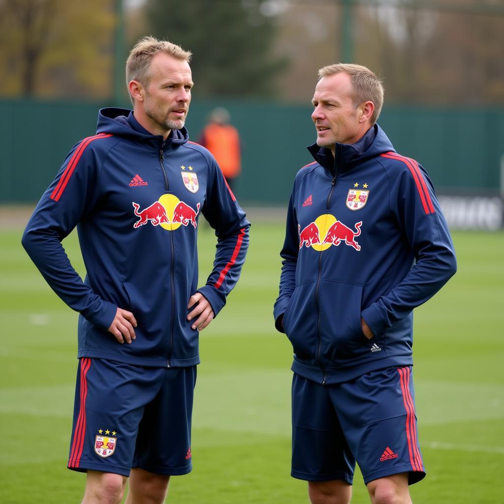 Haaland and Rangnick during a training session at Salzburg