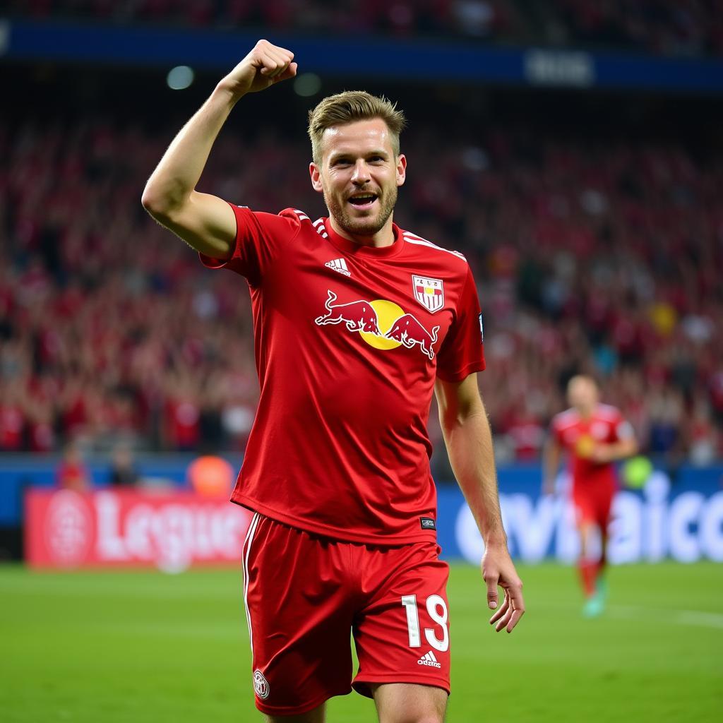 Erling Haaland celebrating a goal for Red Bull Salzburg in the Champions League