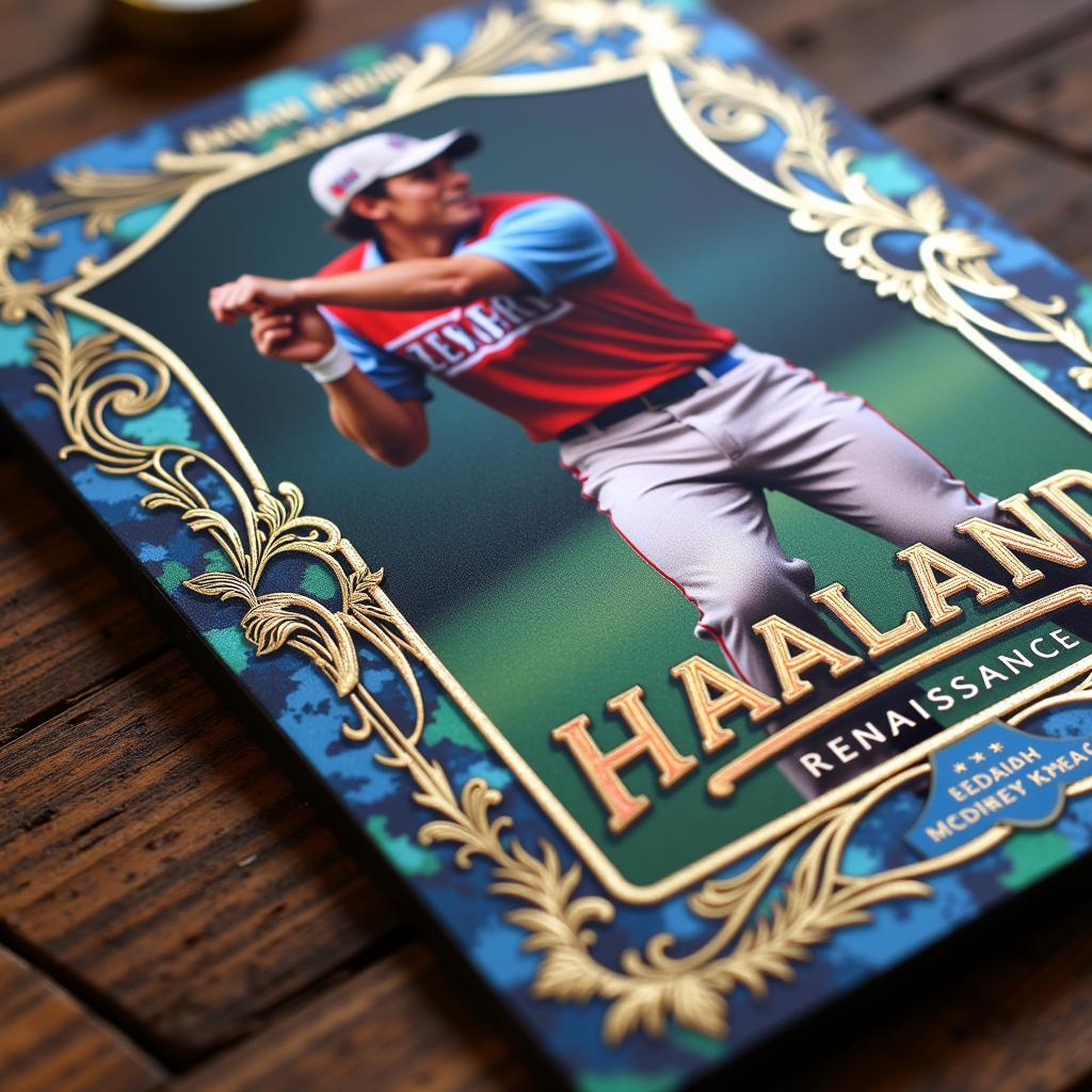 Close-up view of the Haaland Renaissance card, showcasing the intricate details and vibrant colors.