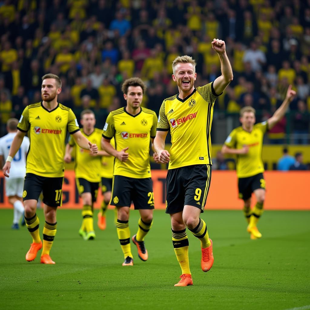 Haaland celebrating a goal against Schalke in the Revierderby